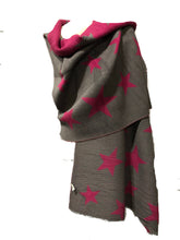Load image into Gallery viewer, Hot Pink and grey star blanket scarf
