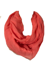 Load image into Gallery viewer, Bright coral plain snood with frayed edge

