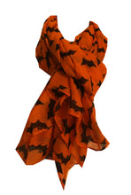 Load image into Gallery viewer, Halloween orange with black bats scarf/wrap
