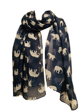 Load image into Gallery viewer, Navy with white elephant scarf
