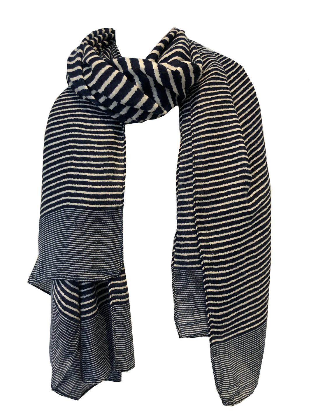 Pamper Yourself Now Navy Blue with White Stripes Long Soft Scarf