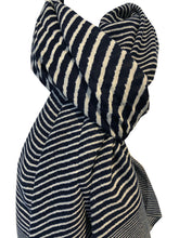 Load image into Gallery viewer, Pamper Yourself Now Navy Blue with White Stripes Long Soft Scarf
