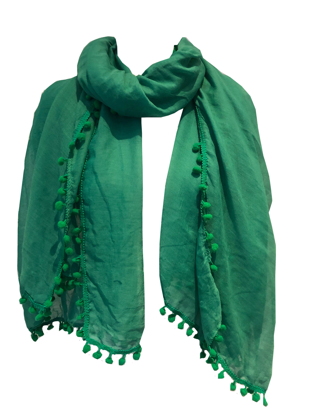 Pamper Yourself Now Green Plain Scarf/wrap with bobbles