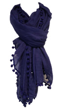Load image into Gallery viewer, Pamper Yourself Now Dark Purple Plain Scarf/wrap with bobbles
