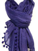 Load image into Gallery viewer, Pamper Yourself Now Dark Purple Plain Scarf/wrap with bobbles
