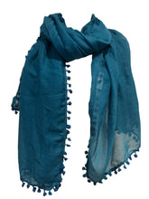 Load image into Gallery viewer, Pamper Yourself Now Teal Plain Scarf/wrap with bobbles
