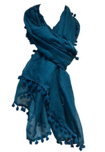 Load image into Gallery viewer, Pamper Yourself Now Teal Plain Scarf/wrap with bobbles
