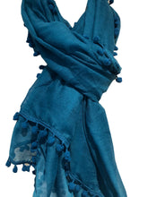 Load image into Gallery viewer, Pamper Yourself Now Teal Plain Scarf/wrap with bobbles
