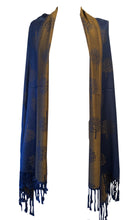 Load image into Gallery viewer, Denim blue with mustard mulberry tree pashmina
