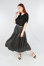 Load image into Gallery viewer, Black silver Foil Pleated Skirt with Glitter Stripe Waistband (A134)
