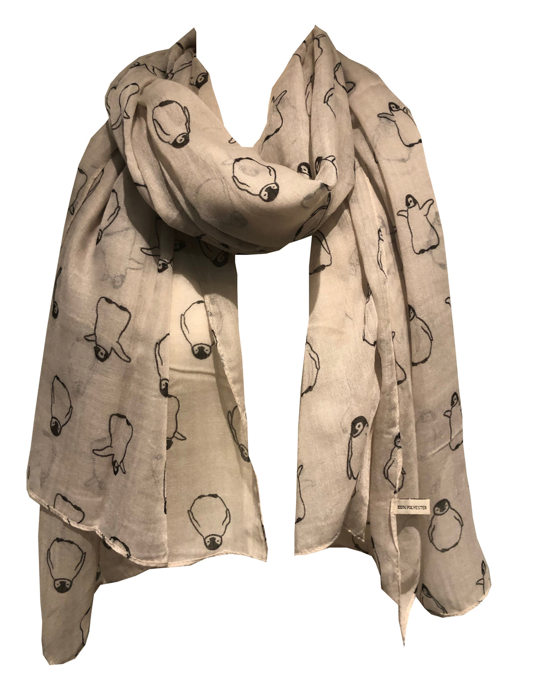 Beige with black baby penguins long soft scarf