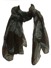 Load image into Gallery viewer, Pamper Yourself Now Brown with Green Paisley Pattern Long Scarf, Soft Ladies Fashion London
