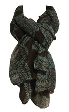Load image into Gallery viewer, Pamper Yourself Now Brown with Green Paisley Pattern Long Scarf, Soft Ladies Fashion London
