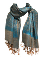 Load image into Gallery viewer, Blue/Camel Pashmina Style Scarf, Lovely Soft - Lovely Summer wrap, Fantastic Gift
