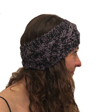 Load image into Gallery viewer, Black/light grey mixed coloured woollen machine knitted headband. Warm winter headband
