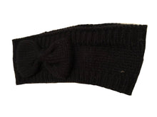 Load image into Gallery viewer, Black woollen machine knitted headband with bow. Lovely to keep your head warm in the winter.
