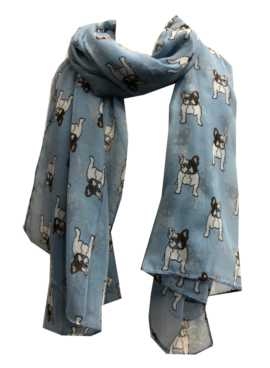 Pamper Yourself Now Light Blue French Bulldog Dog Long Scarf