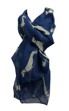 Load image into Gallery viewer, Pamper Yourself Now Sausage/dachshund dogs long Scarf, great present/gift for dog lovers. (Cream with Blue sausage dogs)
