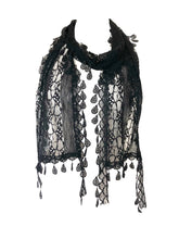 Load image into Gallery viewer, Black leaf lace scarf
