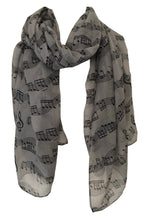 Load image into Gallery viewer, Pamper Yourself Now Big Scarf, Grey with Black Music Notes Print Scarf. Lovely Warm Winter Scarf Fantastic Gift
