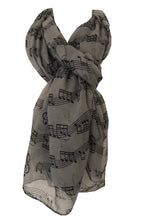 Load image into Gallery viewer, Pamper Yourself Now Big Scarf, Grey with Black Music Notes Print Scarf. Lovely Warm Winter Scarf Fantastic Gift
