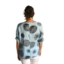 Load image into Gallery viewer, Sky blue with Black Bark Design 3/4 Sleeves Top with Necklace. (A121)
