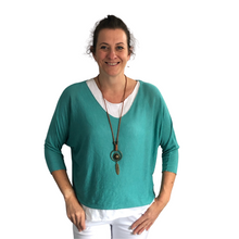 Load image into Gallery viewer, Ladies 2 Piece Layer Plain Top with Necklace with 3/4 Sleeves (A91) - Made in Italy (Sage Green)
