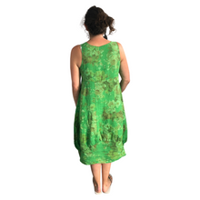 Load image into Gallery viewer, Light green Long Empire line Floral Dress with Square Neck and Two Front Pockets 100% Linen. One Size Recommended Fits Size 12-18 Made in Italy (AA65)

