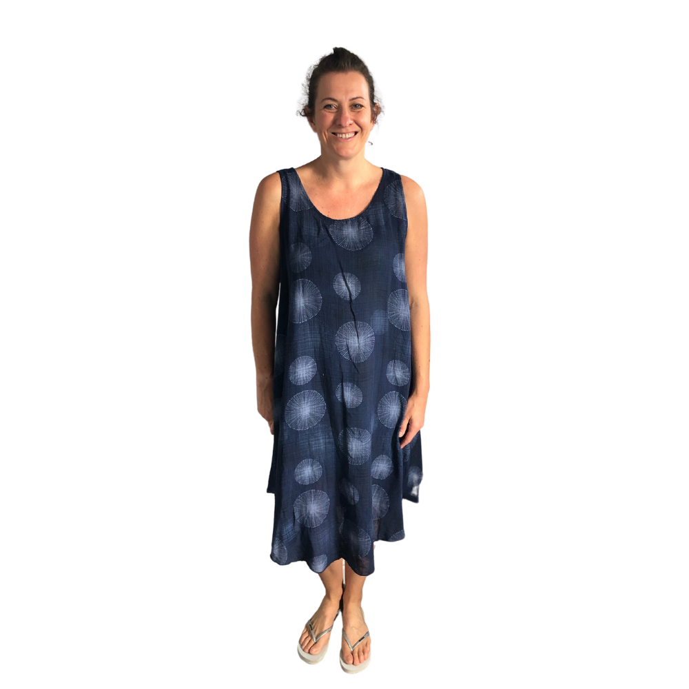 Navy blue dandelion puff design dress for women (A110)