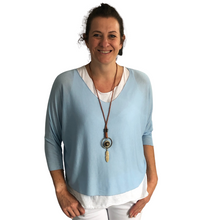 Load image into Gallery viewer, Ladies 2 Piece Layer Plain Top with Necklace with 3/4 Sleeves (A91)  (Sky blue )

