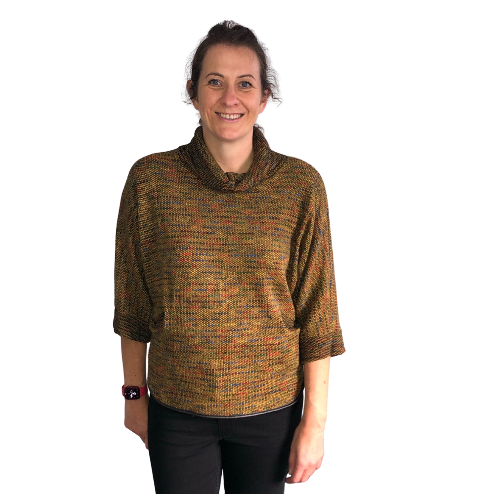 Ladies mustard multi coloured spotty Cowl Neck Jumper with Pockets (A93)