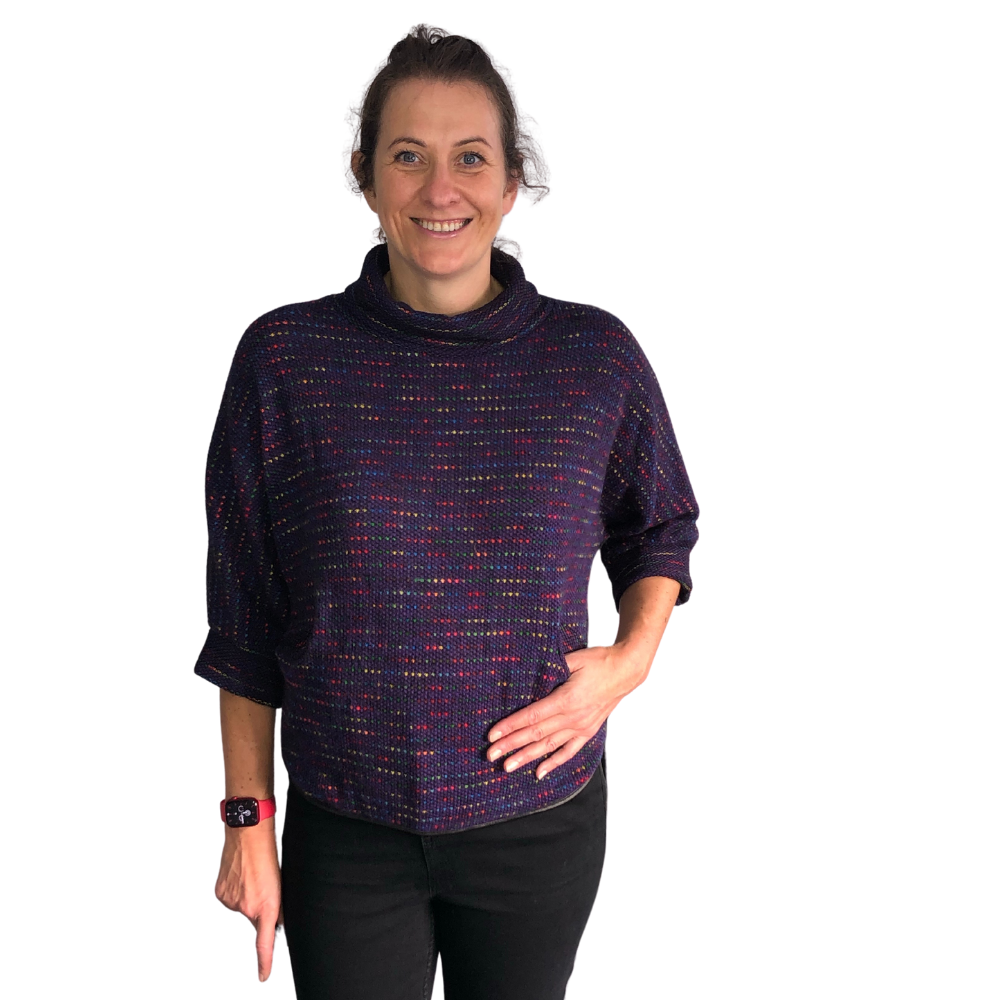 Ladies Purple multi coloured spotty Cowl Neck Jumper with Pockets (A93)