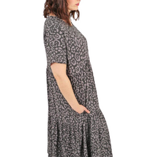 Load image into Gallery viewer, Ladies oversize Grey Leopard Print Tiered Short Sleeve Dress (A129G)
