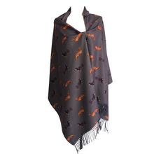 Load image into Gallery viewer, Ladies Luxury Grey Dachshund scarf/ wrap with tassels.
