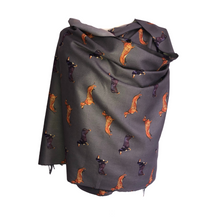 Load image into Gallery viewer, Ladies Luxury Grey Dachshund scarf/ wrap with tassels.
