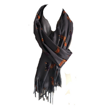 Load image into Gallery viewer, Ladies Luxury Grey Dachshund scarf/ wrap with tassels.
