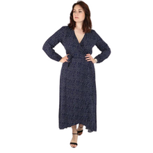 Load image into Gallery viewer, Navy Blue Polka Dot Wrap Dress with pockets.  (A130)
