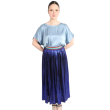 Load image into Gallery viewer, Royal Blue Foil Pleated Skirt with Glitter Stripe Waistband. (A135)
