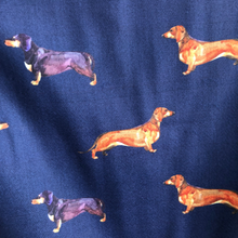 Load image into Gallery viewer, Ladies Luxury Navy blue Dachshund scarf/ wrap with tassels.
