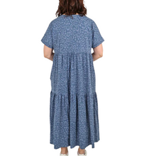 Load image into Gallery viewer, Ladies oversize Blue Leopard Print Tiered Short Sleeve Dress (A129B)
