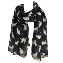 Load image into Gallery viewer, Ladies Black with White Cats Scarf/wrap.
