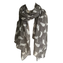 Load image into Gallery viewer, Ladies Grey with White Cats Scarf/wrap.
