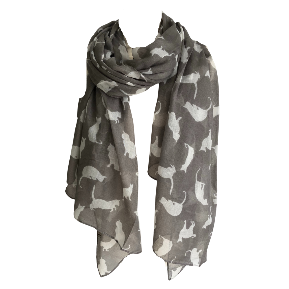 Ladies Grey with White Cats Scarf/wrap.