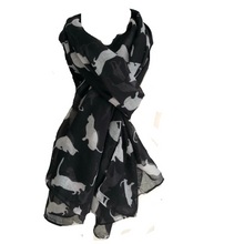 Load image into Gallery viewer, Ladies Black with White Cats Scarf/wrap.
