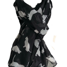 Load image into Gallery viewer, Ladies Black with White Cats Scarf/wrap.
