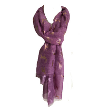 Load image into Gallery viewer, Ladies Purple with rose Gold Deer Scarf/wrap
