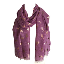 Load image into Gallery viewer, Ladies Purple with rose Gold Deer Scarf/wrap
