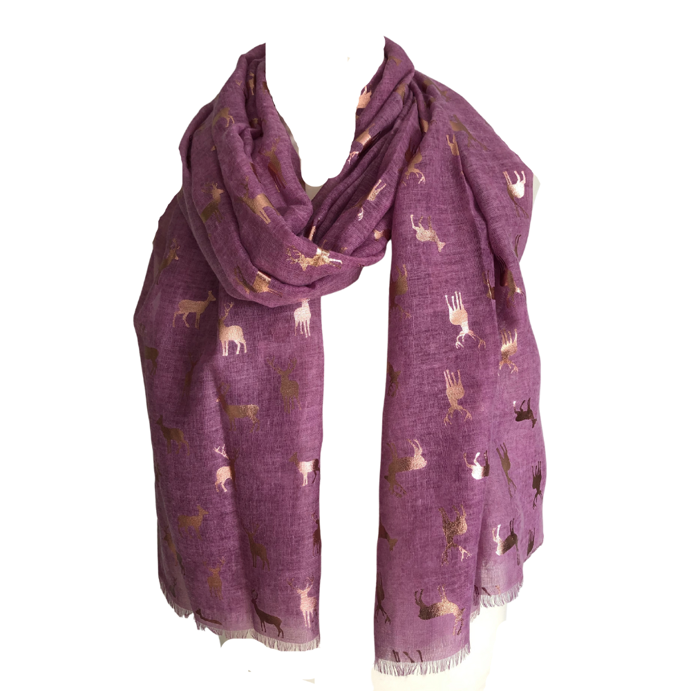 Ladies Purple with rose Gold Deer Scarf/wrap