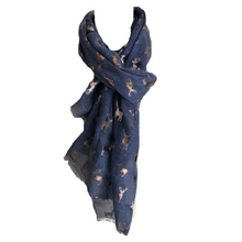 Load image into Gallery viewer, Ladies denim blue with rose Gold Deer Scarf/wrap
