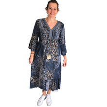 Load image into Gallery viewer, Ladies long Navy blue animal print dress (A125)
